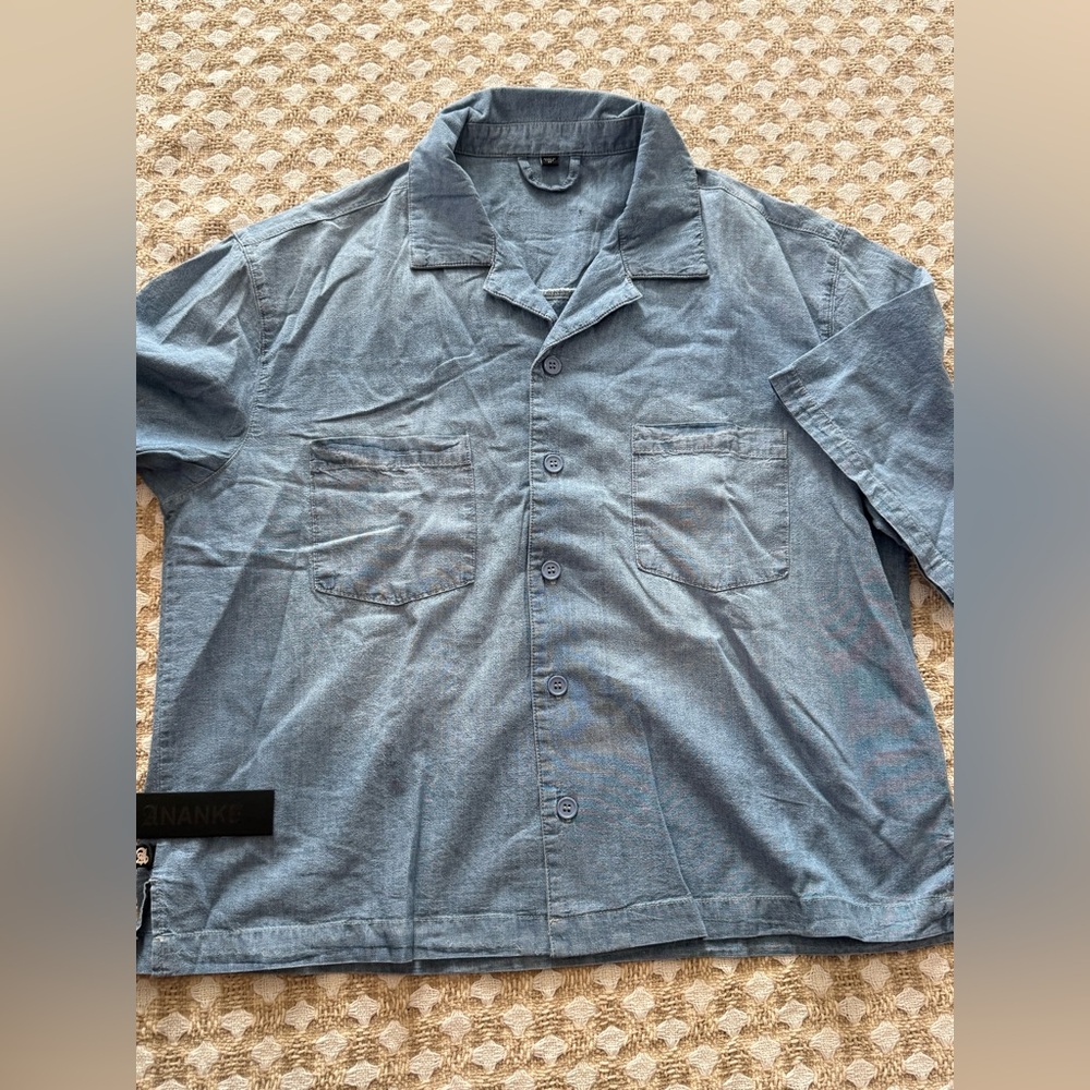 ANANKE Washed Chambray Button Shirt Blue Workwear Lightweight Denim shirt Medium